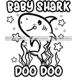 Cute Baby Shark Loving Family Celebration Happiness Fish Water Ocean B/W SVG JPG PNG Vector Clipart Cricut Silhouette Cut Cutting