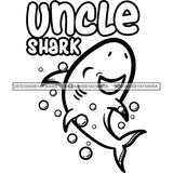 Cute Uncle Shark Loving Family Celebration Happiness Fish Water Ocean B/W SVG JPG PNG Vector Clipart Cricut Silhouette Cut Cutting