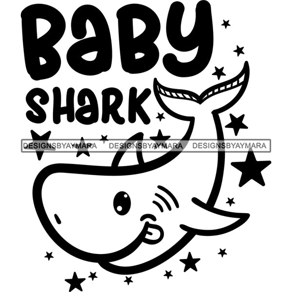 Cute Baby Shark Family Newborn Parenthood Happiness Fish Water Ocean B/W SVG JPG PNG Vector Clipart Cricut Silhouette Cut Cutting