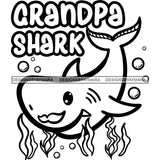 Cute Grandpa Shark Mustache Lovely Family Happiness Fish Water Ocean B/W SVG JPG PNG Vector Clipart Cricut Silhouette Cut Cutting