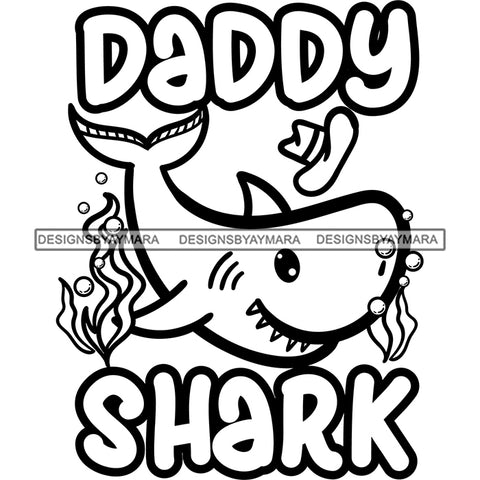 Cute Daddy Shark Loving Family Parenthood Happiness Fish Water Ocean B/W SVG JPG PNG Vector Clipart Cricut Silhouette Cut Cutting