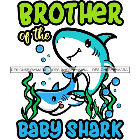 Cute Brother Baby Sharks Together Loving Family Happiness Fish Water Ocean SVG JPG PNG Vector Clipart Cricut Silhouette Cut Cutting