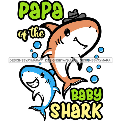 Cute Papa Baby Sharks Together Loving Family Happiness Fish Water Ocean SVG JPG PNG Vector Clipart Cricut Silhouette Cut Cutting