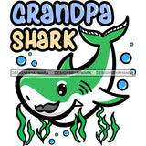 Cute Grandpa Shark Mustache Lovely Family Happiness Fish Water Ocean SVG JPG PNG Vector Clipart Cricut Silhouette Cut Cutting