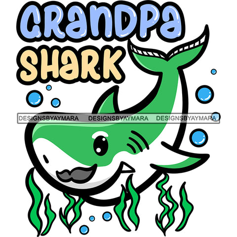 Cute Grandpa Shark Mustache Lovely Family Happiness Fish Water Ocean SVG JPG PNG Vector Clipart Cricut Silhouette Cut Cutting