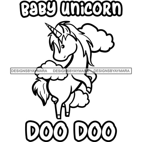 Cute Baby Unicorn Family Celebration Parenthood Fantasy Fairytale B/W SVG JPG PNG Vector Clipart Cricut Silhouette Cut Cutting