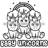 Cute Baby Unicorns Rainbow Family Celebration Parenthood Fantasy Fairytale B/W SVG JPG PNG Vector Clipart Cricut Silhouette Cut Cutting