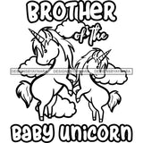 Cute Brother Baby Unicorns Clouds Lovely Family Celebration Fantasy Fairytale B/W SVG JPG PNG Vector Clipart Cricut Silhouette Cut Cutting