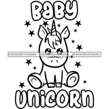 Cute Baby Unicorn Newborn Family Celebration Happiness Fantasy Fairytale B/W SVG JPG PNG Vector Clipart Cricut Silhouette Cut Cutting