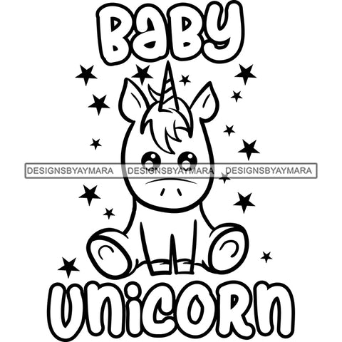 Cute Baby Unicorn Newborn Family Celebration Happiness Fantasy Fairytale B/W SVG JPG PNG Vector Clipart Cricut Silhouette Cut Cutting