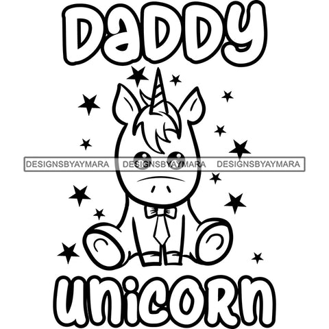 Cute Daddy Unicorn Loving Family Celebration Happiness Fantasy Fairytale B/W SVG JPG PNG Vector Clipart Cricut Silhouette Cut Cutting