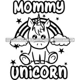 Cute Mommy Unicorn Loving Family Celebration Happiness Fantasy Fairytale B/W SVG JPG PNG Vector Clipart Cricut Silhouette Cut Cutting