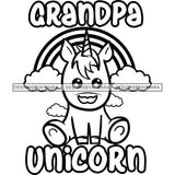 Cute Grandpa Unicorn Loving Family Celebration Happiness Fantasy Fairytale B/W SVG JPG PNG Vector Clipart Cricut Silhouette Cut Cutting