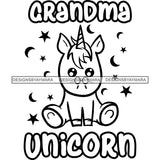 Cute Grandma Unicorn Loving Family Celebration Happiness Fantasy Fairytale B/W SVG JPG PNG Vector Clipart Cricut Silhouette Cut Cutting
