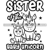 Cute Sister Baby Unicorns Together Family Celebration Happiness Fantasy Fairytale B/W SVG JPG PNG Vector Clipart Cricut Silhouette Cut Cutting