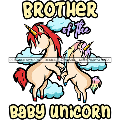 Cute Brother Baby Unicorns Clouds Lovely Family Celebration Fantasy Fairytale SVG JPG PNG Vector Clipart Cricut Silhouette Cut Cutting