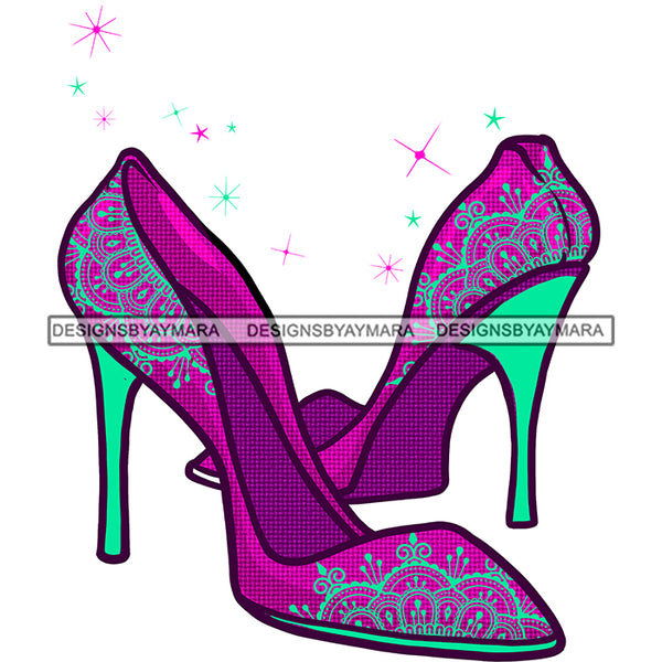 Stepping Pink Purple Green High Heels Shoes JPG PNG  Clipart Cricut Silhouette Cut Cutting