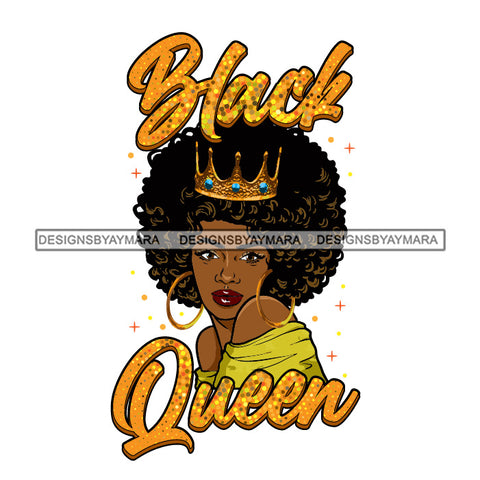 Black Queen With Golden Crown Big Afro SVG JPG PNG Vector Clipart Cricut Silhouette Cut Cutting