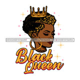 Black Queen With Golden Crown Golden In Hair SVG JPG PNG Vector Clipart Cricut Silhouette Cut Cutting