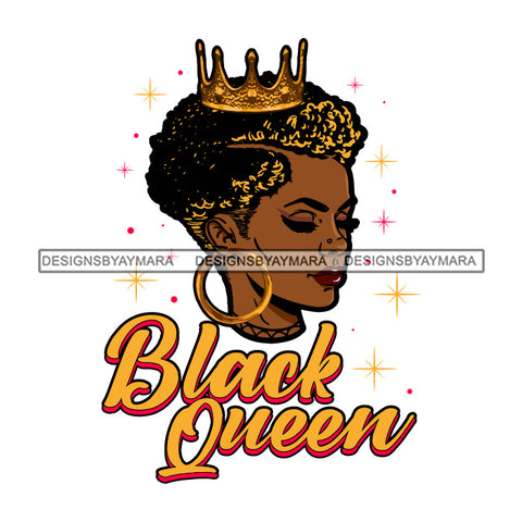 Black Queen With Golden Crown Golden In Hair SVG JPG PNG Vector Clipart Cricut Silhouette Cut Cutting