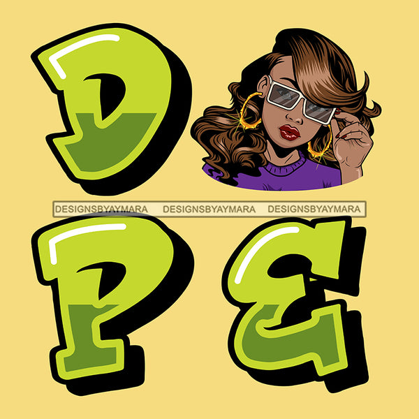 DOPE With Black Woman With Long Hair  SVG JPG PNG Vector Clipart Cricut Silhouette Cut Cutting