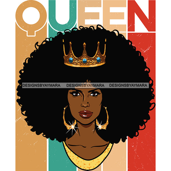 Queen Full Afro Wearing Her Gold Crown  SVG JPG PNG Vector Clipart Cricut Silhouette Cut Cutting