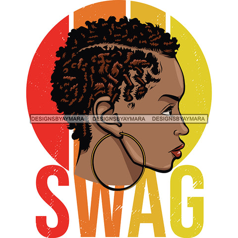 Beautiful Melanin Girl Profile Bamboo Hoop Earrings Short Braided Hairstyle Logo SVG JPG PNG Vector Clipart Cricut Silhouette Cut Cutting