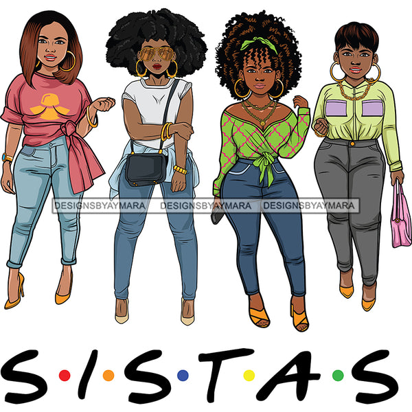 4 Petite Black Sistas Women SVG JPG PNG Vector Clipart Cricut Silhouette Cut