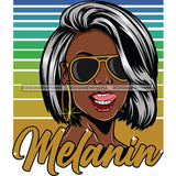 Beautiful Melanin Girl Sunglasses Gray Color Chin Length Wavy Hairstyle Logo SVG JPG PNG Vector Clipart Cricut Silhouette Cut Cutting