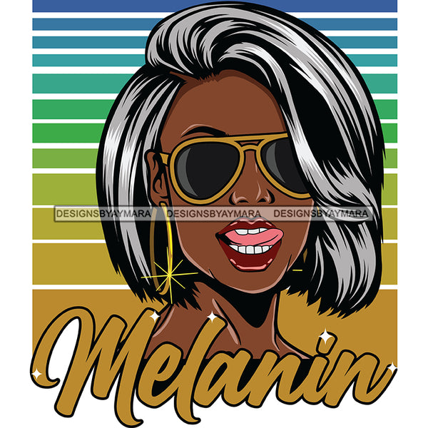 Beautiful Melanin Girl Sunglasses Gray Color Chin Length Wavy Hairstyle Logo SVG JPG PNG Vector Clipart Cricut Silhouette Cut Cutting