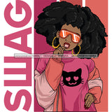 Beautiful Melanin Girl Long Sleeve T-shirt Cat Design Fashion Style Sunglasses Logo SVG JPG PNG Vector Clipart Cricut Silhouette Cut Cutting