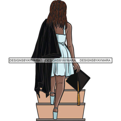 Graduation Woman Dreadlocks Hair Cap Gown Achievement School Degree Diploma SVG PNG JPG Cut Files For Silhouette Cricut and More!