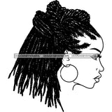 Beautiful Afro Woman Profile Proud Heritage Braids Dreads Locs Hairstyle Illustration B/W SVG JPG PNG Vector Clipart Cricut Silhouette Cut Cutting