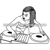 DJ Woman Music Disc Scratching Night Club Dreadlocks Locs Dreads Hairstyle Sisterlocks Melanin Nubian Black Girl Magic SVG JPG PNG Vector Clipart Cricut Silhouette Cut Cutting