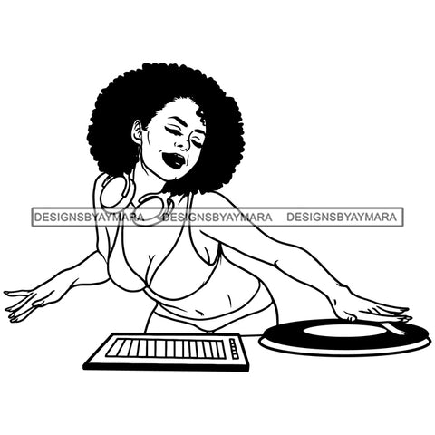 DJ Woman Music Disc Scratching Night Club Melanin Nubian Black Girl Magic SVG JPG PNG Vector Clipart Cricut Silhouette Cut Cutting