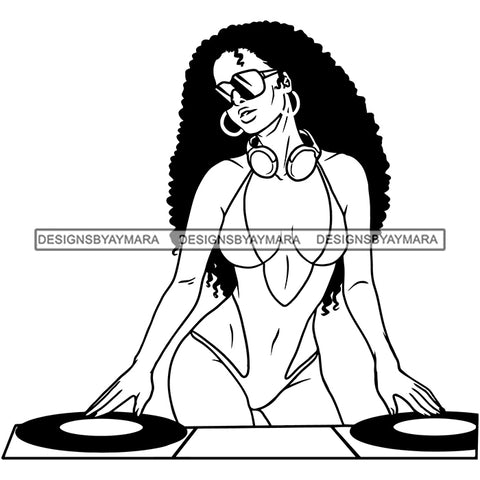 DJ Woman Music Disc Scratching Night Club Headphone Melanin Nubian Black Girl Magic SVG JPG PNG Vector Clipart Cricut Silhouette Cut Cutting