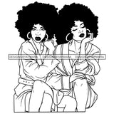 Melanin Women Best Friends Sisters Afro Kinky Hairstyle Hoop Earrings Nubian Black Girl Magic B/W SVG JPG PNG Vector Clipart Cricut Silhouette Cut Cutting