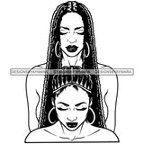 Melanin Women Friends Braids Locs Hairstyle Nubian Black Girl Magic B/W SVG JPG PNG Vector Clipart Cricut Silhouette Cut Cutting