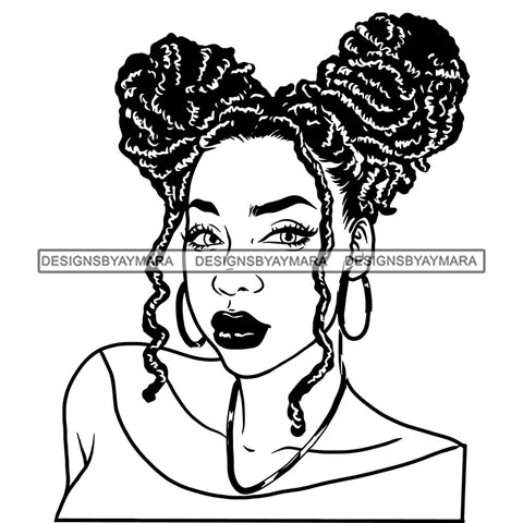 Woman Dreads Locs Sisterlocks Hairstyle Ponytails Melanin Nubian Black Girl Magic B/W SVG JPG PNG Vector Clipart Cricut Silhouette Cut Cutting