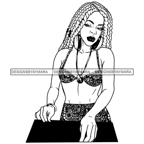 DJ Woman Music Headphones Dreads Locks Sisterlocks Hairstyle Melanin Nubian Dreadlocks Black Girl Magic SVG JPG PNG Vector Clipart Cricut Silhouette Cut Cutting