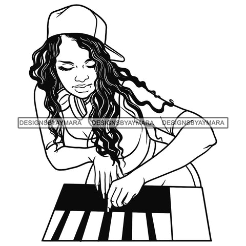 DJ Woman Disc Music Scratching Melanin Nubian Black Girl Magic SVG JPG PNG Vector Clipart Cricut Silhouette Cut Cutting