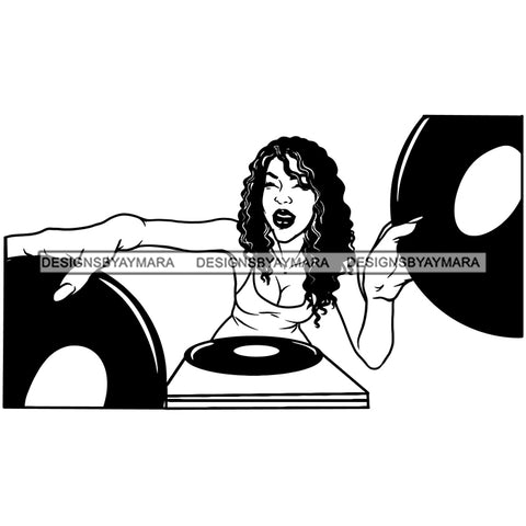 DJ Woman Disc Music Scratching Melanin Nubian Black Girl Magic SVG JPG PNG Vector Clipart Cricut Silhouette Cut Cutting