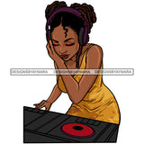 DJ Woman Music Disc Scratching Night Club Dreadlocks Locs Dreads Hairstyle Sisterlocks Melanin Nubian Black Girl Magic SVG JPG PNG Vector Clipart Cricut Silhouette Cut Cutting