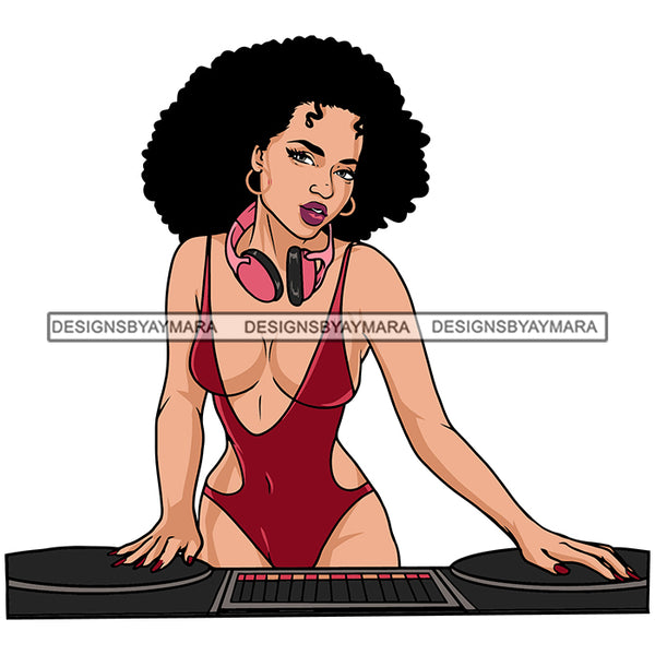 DJ Woman Music Disc Scratching Night Club Melanin Nubian Black Girl Magic SVG JPG PNG Vector Clipart Cricut Silhouette Cut Cutting