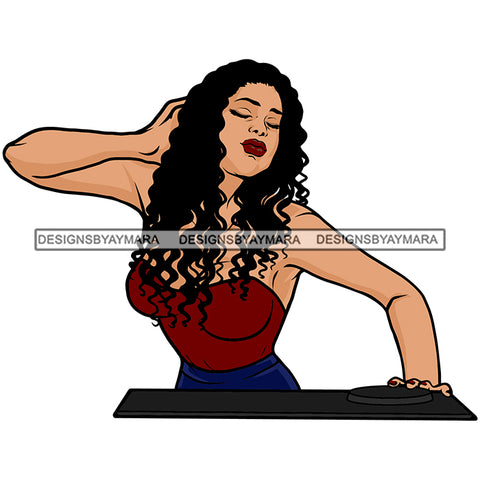 DJ Woman Music Disc Scratching Night Club Melanin Nubian Black Girl Magic SVG JPG PNG Vector Clipart Cricut Silhouette Cut Cutting