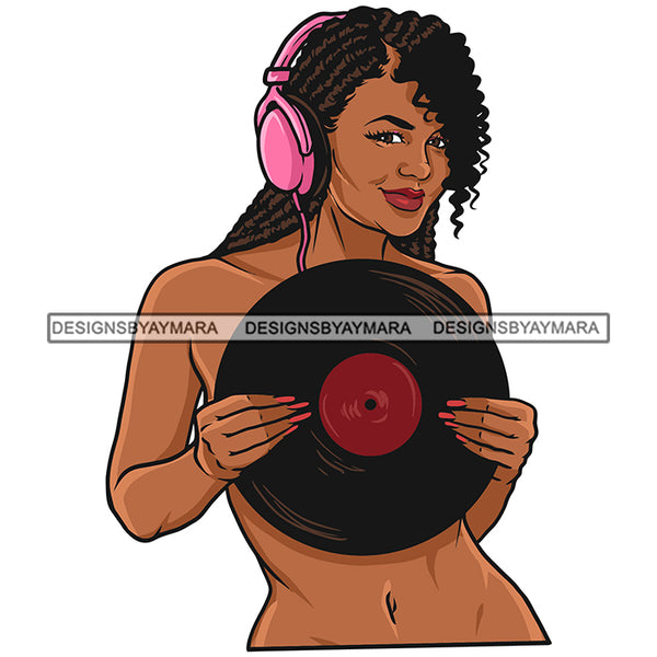 DJ Woman Music Disc Scratching Night Club Headphone Dreadlocks Locs Dreads Hairstyle Sisterlocks Melanin Nubian Black Girl Magic SVG JPG PNG Vector Clipart Cricut Silhouette Cut Cutting
