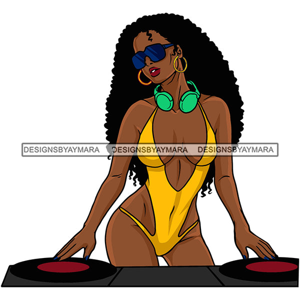 DJ Woman Music Disc Scratching Night Club Headphone Melanin Nubian Black Girl Magic SVG JPG PNG Vector Clipart Cricut Silhouette Cut Cutting