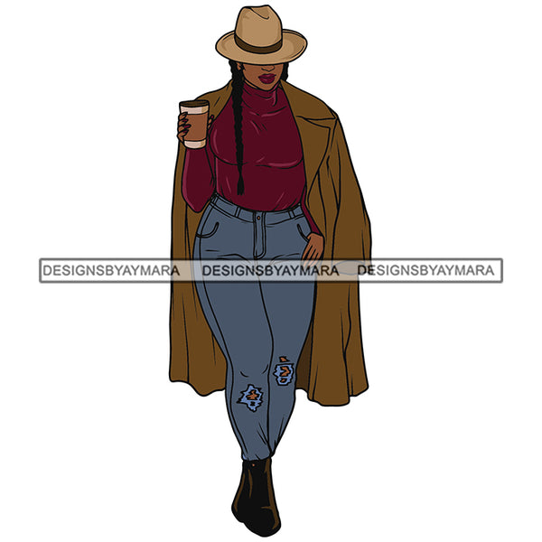 Woman Coffee Hat Classy Outfit Melanin Nubian Black Girl Magic SVG JPG PNG Vector Clipart Cricut Silhouette Cut Cutting