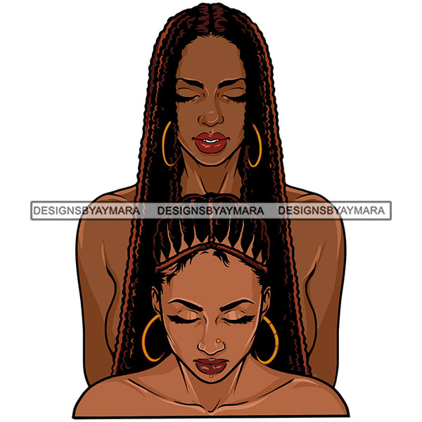 Melanin Women Friends Braids Locs Hairstyle Nubian Black Girl Magic SVG JPG PNG Vector Clipart Cricut Silhouette Cut Cutting