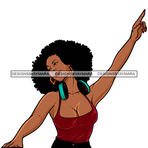 DJ Woman Music Headphones Melanin Nubian Afro Hairstyle Black Girl Magic SVG JPG PNG Vector Clipart Cricut Silhouette Cut Cutting